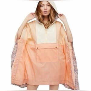Free People Yellow & Orange Hooded Packable Lightweight Windbreaker Rain Jacket